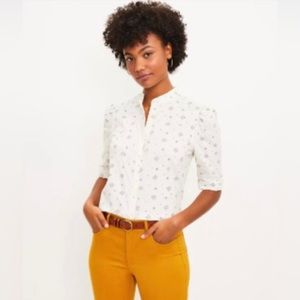 LOFT GEO PUFF SLEAVE BLOUSE SIZE MEDIUM